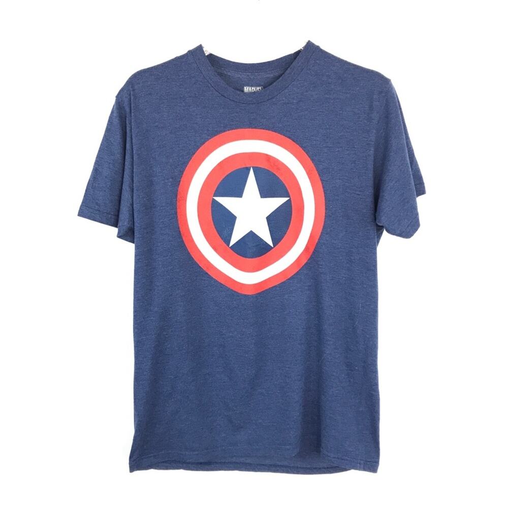 Marvels Captain America Shield Distressed Blue Tee